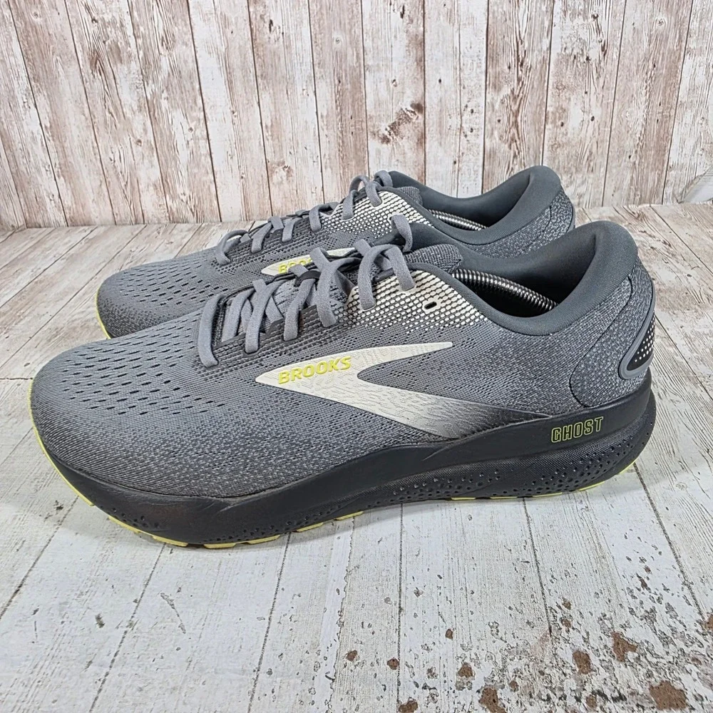 Brooks Ghost 16 Mens Running Shoes Grey Lime Extra Wide 4E 1104184E040 Size 13